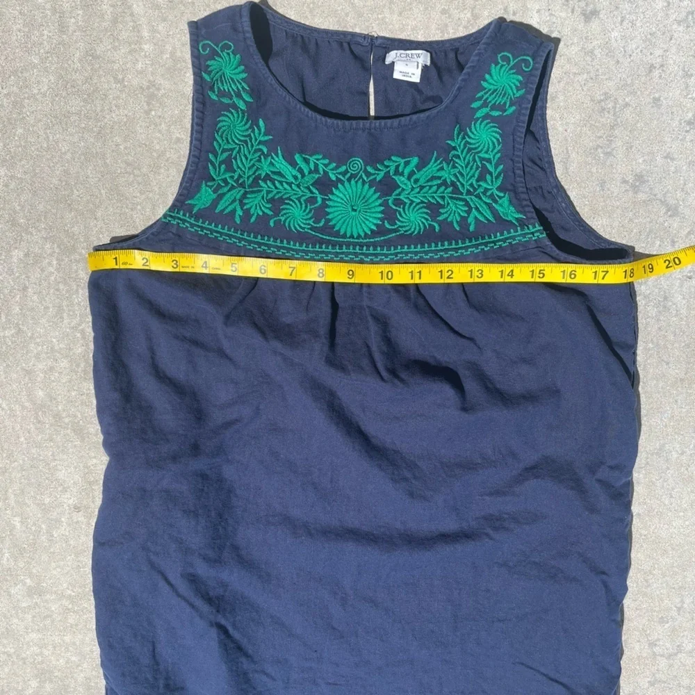 J. Crew Blue and Green Embroidered Linen Blend Sleeveless Sundress, Size Small